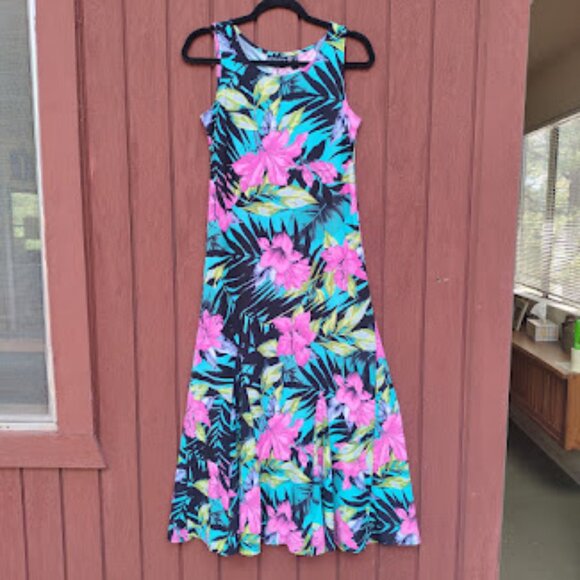 ATTITUDES BY RENEE | Tropical Sleeveless Fit-And-Flare Pullover Maxi Dress XSP - Picture 1 of 11